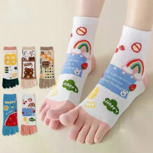 Cute 5 Finger Socks Cartoon Women Toe Socks with Separate Fingers Cotton Mid Tube Five Finger Socks Sports Yoga Spring Summer