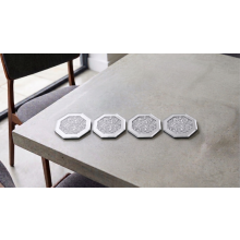 4x Octagonal Coaster Silver Glass Crystal 10Cm Dia