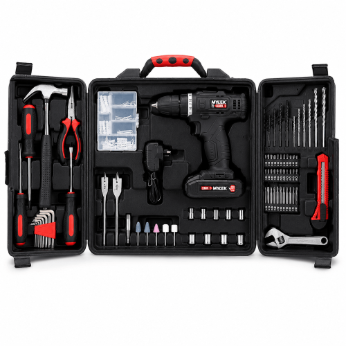 MYLEK Mylek 18V Cordless Drill Driver Li-Ion Battery 130 Piece Accessory Set
