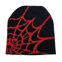 (Red) Mens Women Spider Web Knitted Beanies Hat Unisex Winter Cuffed Hats Warm Beanie Cap zZ