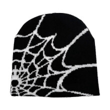 (Black) Mens Women Spider Web Knitted Beanies Hat Unisex Winter Cuffed Hats Warm Beanie Cap zZ