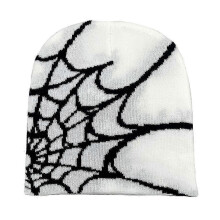 (White) Mens Women Spider Web Knitted Beanies Hat Unisex Winter Cuffed Hats Warm Beanie Cap zZ