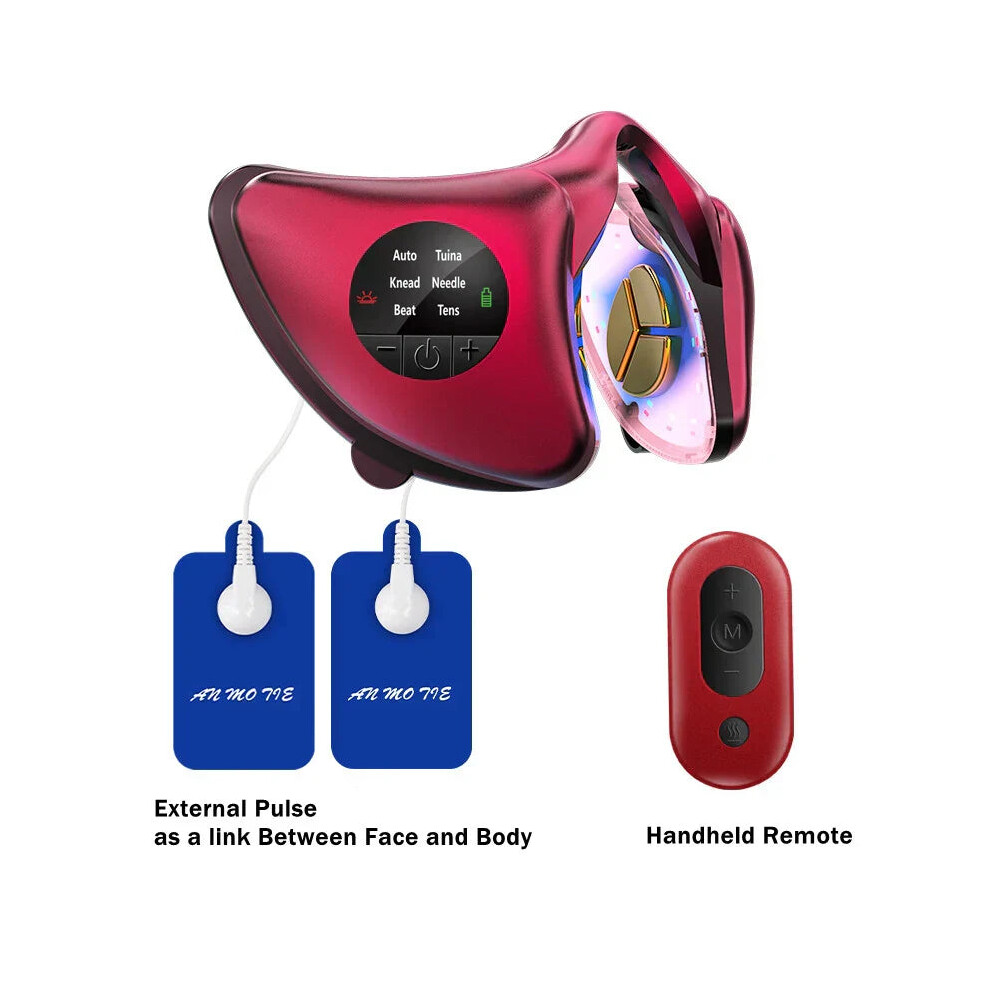 Greenzech Red (Red) V-Shaped Facial Massager, Lift & Tighten Muscles, Mandibular Weight Loss, Face Care Phototherapy