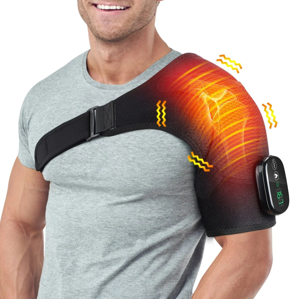 Greenzech Black (Black) Electric Shoulder Massager With Heat, Vibration, Thermal Brace For Muscle Relaxation And Joint Support