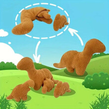 (brown) 4-Piece Dinosaur & Chicken Nugget Plush Set - Soft Stegosaurus & MiniHugs for Kids, Perfect for Birthday, Easter, Bedtime