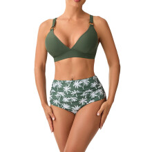 Stijlvolle tankini-badpak met varengroene print en-Legergroen S