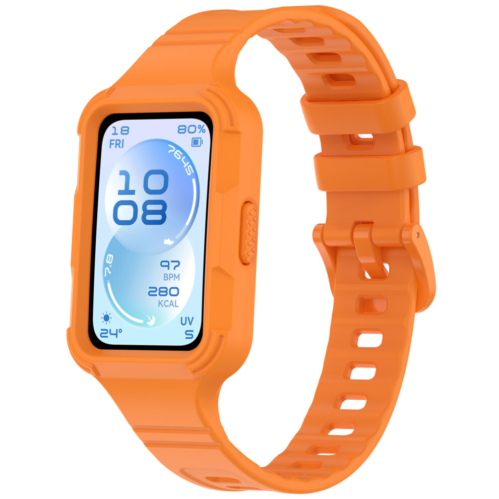 (Orange) For For Huawei Band 11 Pro Nfc / 11 Pro Integrated Armor Silicone Band With Watch Case Orange 6914299028659