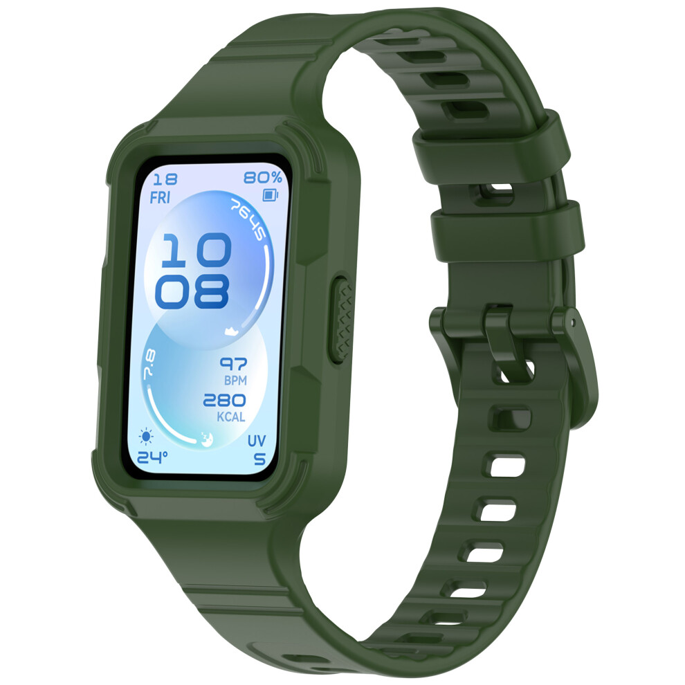 (Army ) For For Huawei Band 11 Pro Nfc / 11 Pro Integrated Armor Silicone Band With Watch Case Green 6914290827220