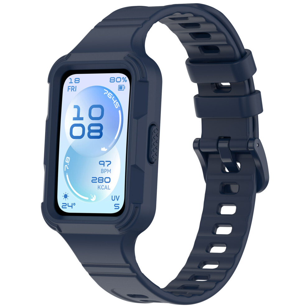 (Midnight ) For For Huawei Band 11 Pro Nfc / 11 Pro Integrated Armor Silicone Band With Watch Case Blue 6914292771811