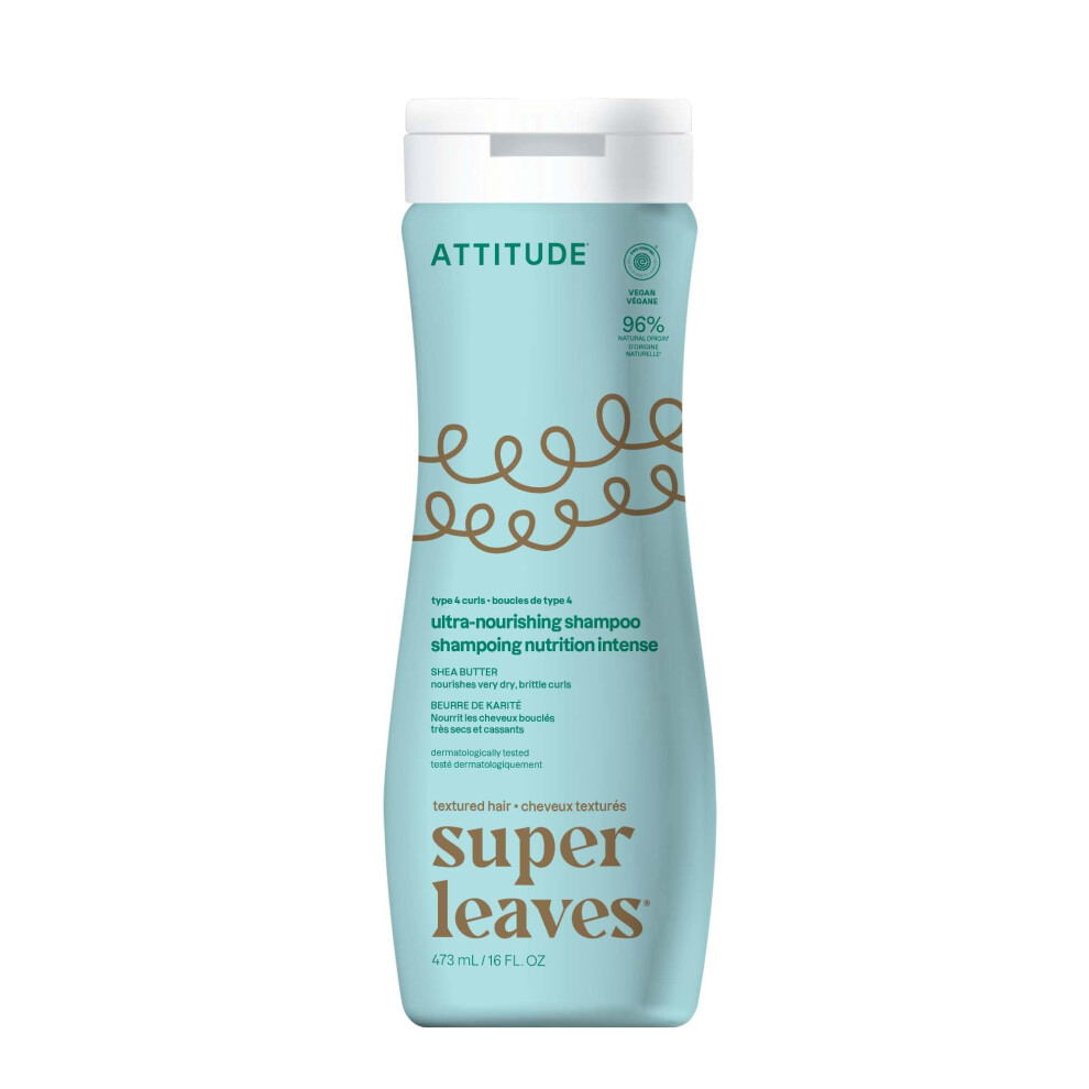 Attitude Ultra-Nourishing Shampoo For Curly Hair With Shea Butter, Ewg Verified, Vegan And Naturally Derived 4A, 4B, 4C Curl Type, Deeply Nourishes Cu