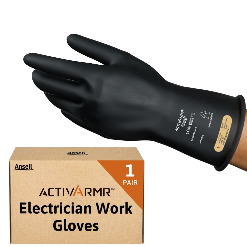 Photos - Safety Equipment Ansell ActivArmr RIG011B, Electrical Protection Rubber Gloves, Flexible & Durable Black Latex Gloves, Ergonomic Arc Flash Pr 