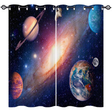 ANHOPE Planet Curtains Eyelet Ring Top Thermal Insulated 80% Blackout Curtains with Space Galaxy Earth Print Pattern Window Drapes for Kids Boys Girls