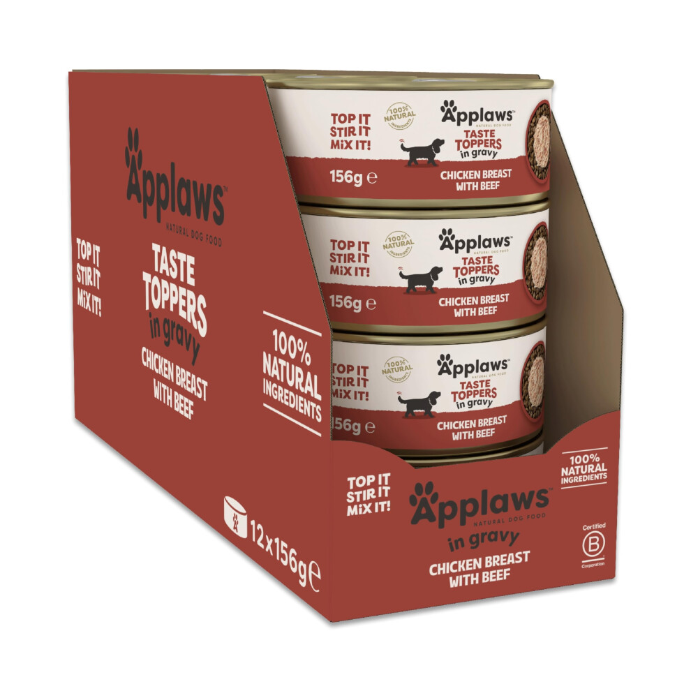 Applaws 100% Natural Wet Dog Food, Free Chicken With Beef In Gravy Tin, 156G (Pack Of 12) Grain