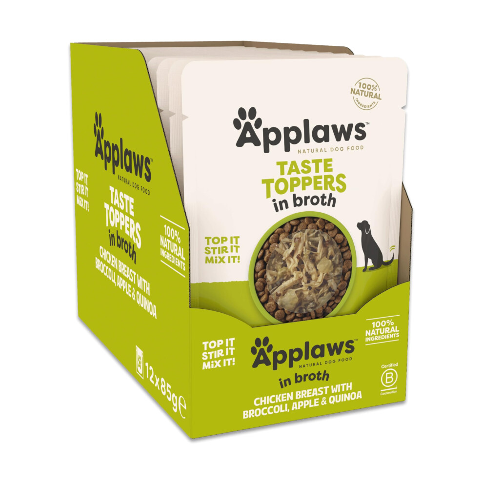 Applaws Taste Toppers 100% Natural Wet Dog Food Topper, Chicken And Vegetables In Broth Pouch (12 X 85G Pouches)