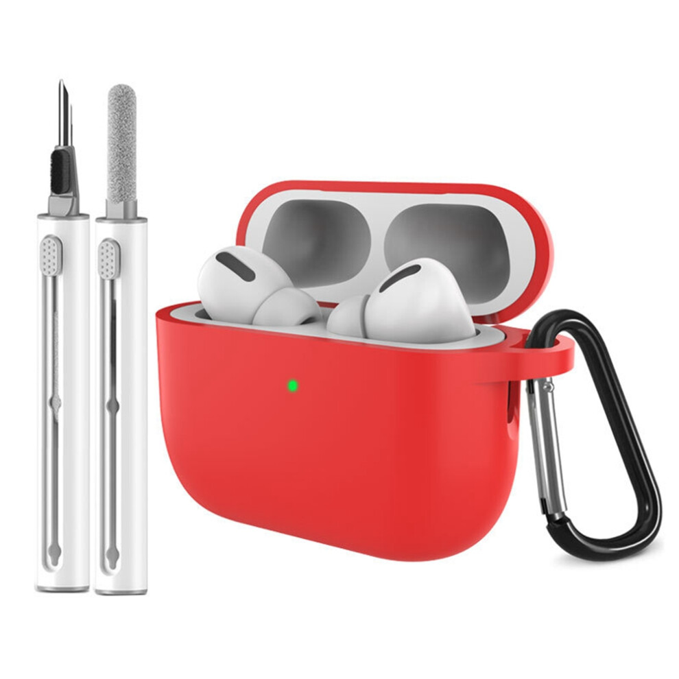 (Red) For Airpods Pro 3 Silicone Case Earphone Cover With Carabiner / Cleaning Pen Red 6914298790144