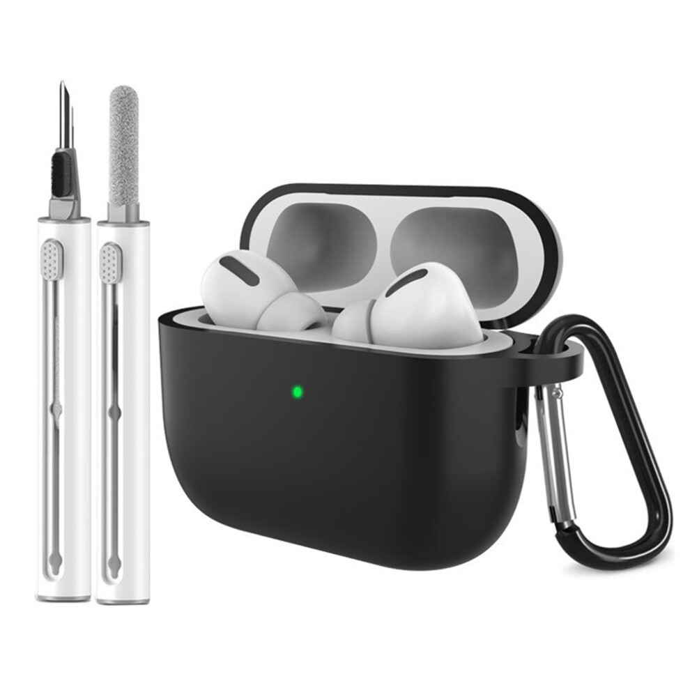 (Black) For Airpods Pro 3 Silicone Case Earphone Cover With Carabiner / Cleaning Pen Black 6914292058448