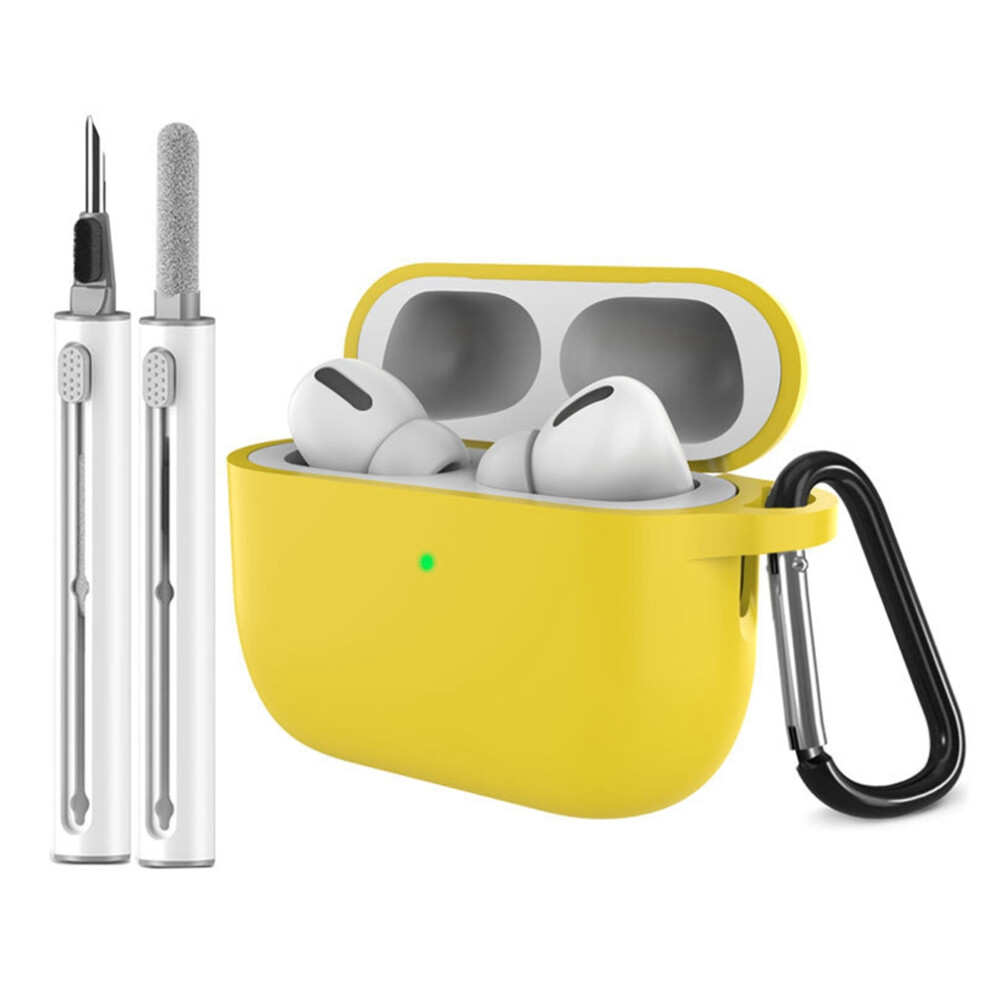 (Yellow) For Airpods Pro 3 Silicone Case Earphone Cover With Carabiner / Cleaning Pen Yellow 6914295044066