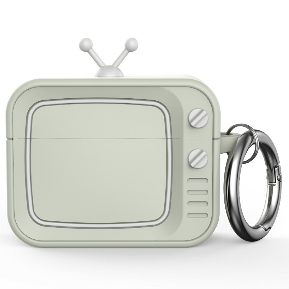 (White) For Airpods Pro 2 Silicone Case Retro Tv Design Shockproof Earbuds Cover With Carabiner White 6914296409680