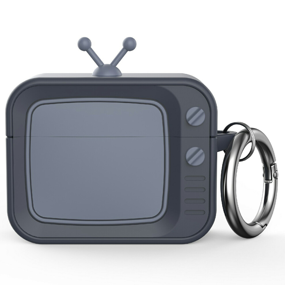 ( Grey) For Airpods Pro 2 Silicone Case Retro Tv Design Shockproof Earbuds Cover With Carabiner Dark/Grey 6914297369457