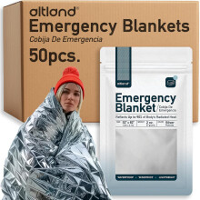 Altland 50 Pack of Emergency Foil Blankets - Bulk Heat Reflective Blankets for Winter Survival Kits, Disaster Preparedness, Cold Weather Camping, and