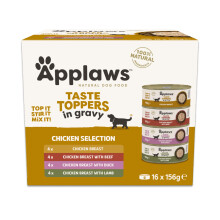 Applaws 100% Natural Wet Dog Food, Chicken with Beef, Lamb and Duck Selection in Gravy 156g Tin (16 x 156g Tins)
