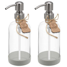 ALTGLAS Refillable Glass Soap Dispenser 'Sarajevo' from Clear Bottle with Silicone Coaster and 304 Stainless Steel Pump in Brushed Silver (500ml, Set