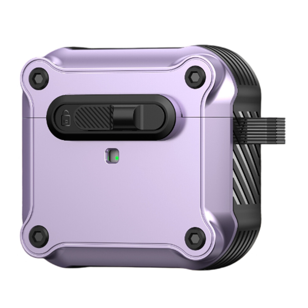 (Purple) For Apple Airpods 3 Case Tpu + Pc Earphone Cover With Front Lock Carabiner Clip Purple 6914292212543
