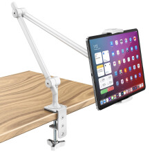 AboveTEK Premium Tablet Stand Holder, Aluminum Adjustable iPad Arm Clamp Mount for Desk & Bed with 360 Rotation, Overhead Compatible with 4.7"-13.5"
