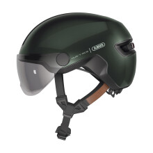 ABUS HUD-Y ACE city helmet - stylish bike helmet with visor and magnetic, rechargeable rear LED light - for men and women - green, size M
