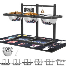 Elevated Dog Bowl Stand for Medium/Large Dogs with Slow Feeder & Mat, Adjustable Height 3.9",5.5",7.1',8.7",10.2",11.8",58oz Raised Triple Dog Food Wa