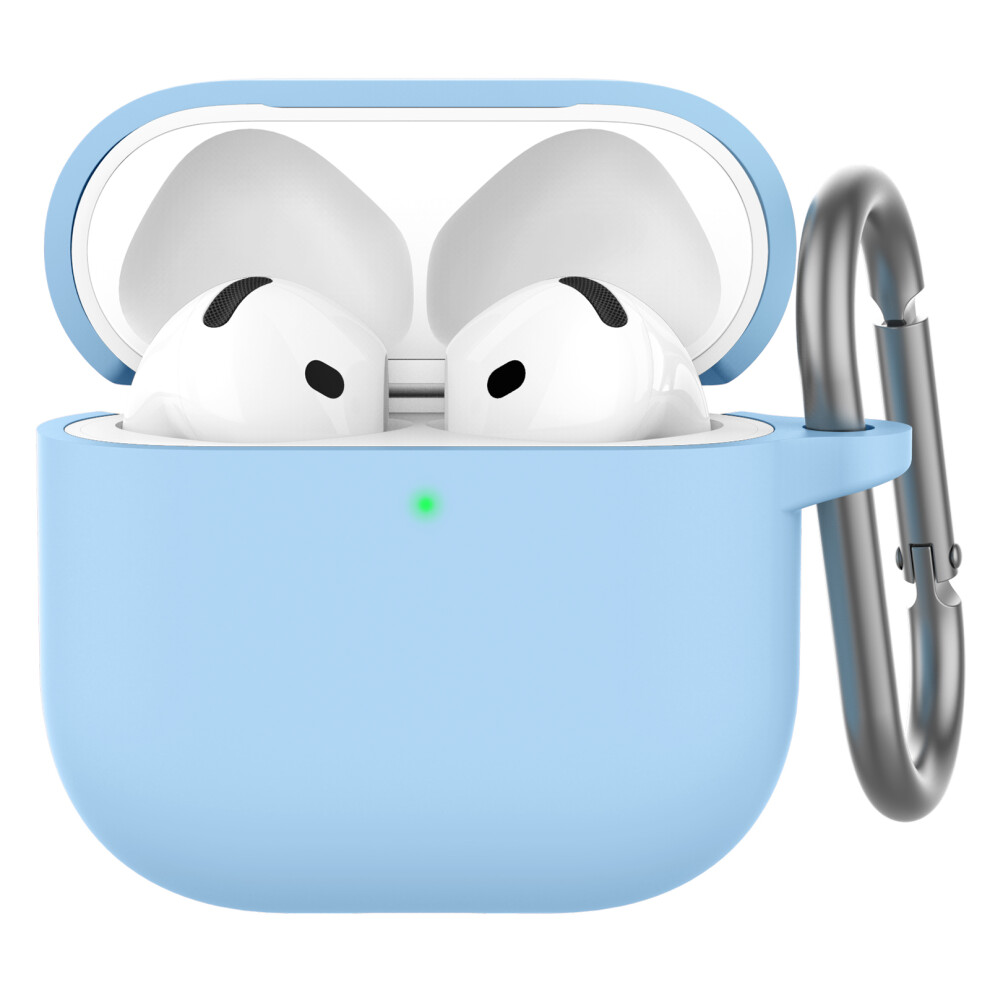 (Sky Blue) Ahastyle Wg163 For Airpods 4 Silicone Case Earphone Cover With Carabiner Sky Blue 6914299539728