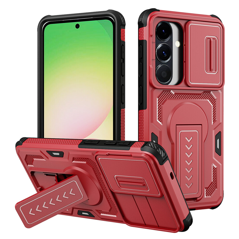 (Red) For Samsung Galaxy S26 Case Slide Lens Shield Pc + Tpu Kickstand Phone Cover Red 6914291460617