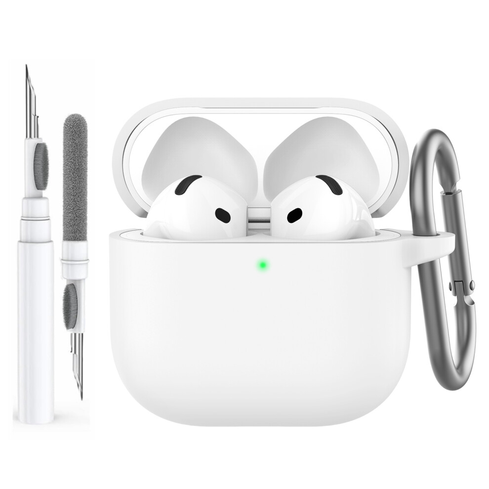 (White) Ahastyle Wg163 For Airpods 4 Silicone Case Earphone Cover With Cleaning Pen Kit And Carabiner White 6914293780720