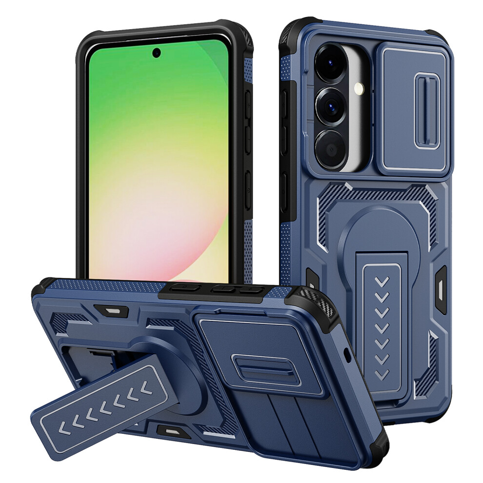 (Blue) For Samsung Galaxy S26 Case Slide Lens Shield Pc + Tpu Kickstand Phone Cover Blue 6914292775567