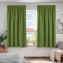 Deconovo Set of 2 Office Curtains, Thermal Insulation, Anti-Cold, Bedroom, Blackout Curtain, Living Room, Balcony, Decoration with Ruffled Trim, Green
