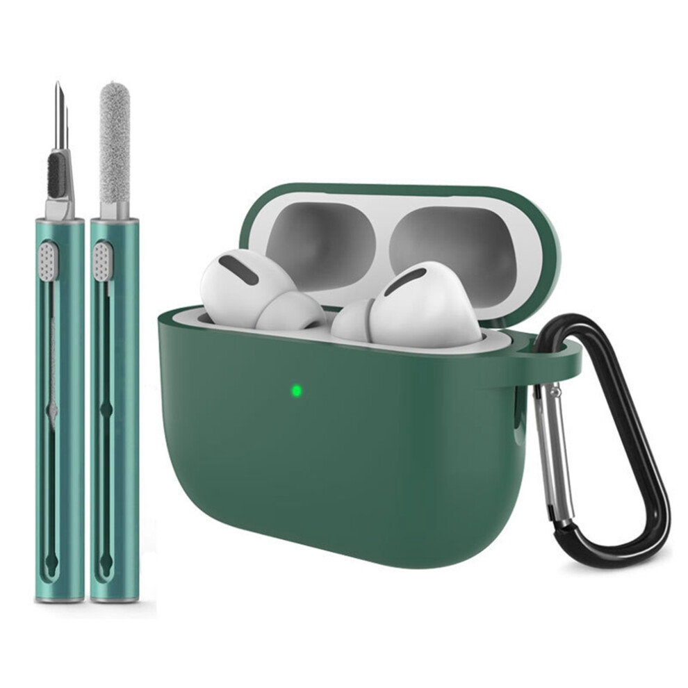 ( Green) For Airpods Pro 3 Silicone Case Earphone Cover With Carabiner / Cleaning Pen Dark/Green 6914293910585