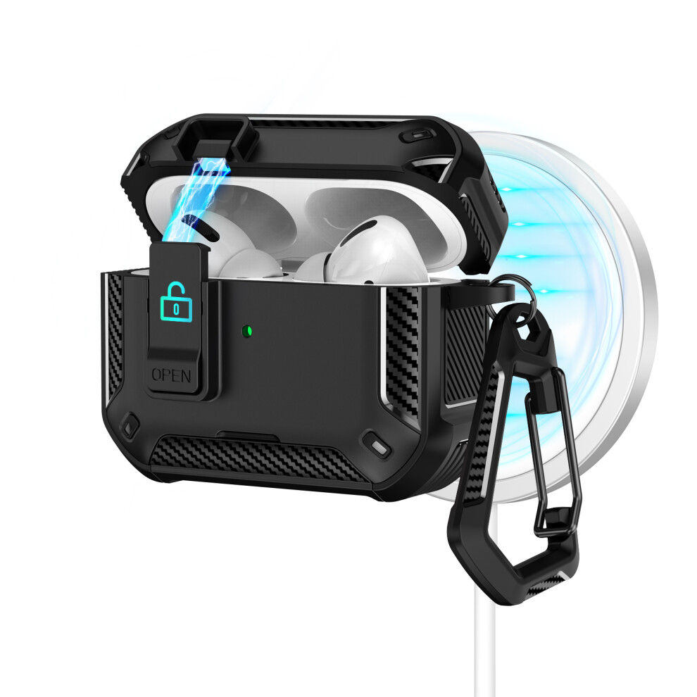 (Black) For Apple Airpods Pro Case Compatible With Magsafe Tpu Pc Earbuds Cover With Carabiner / Stand Black 6914295886949