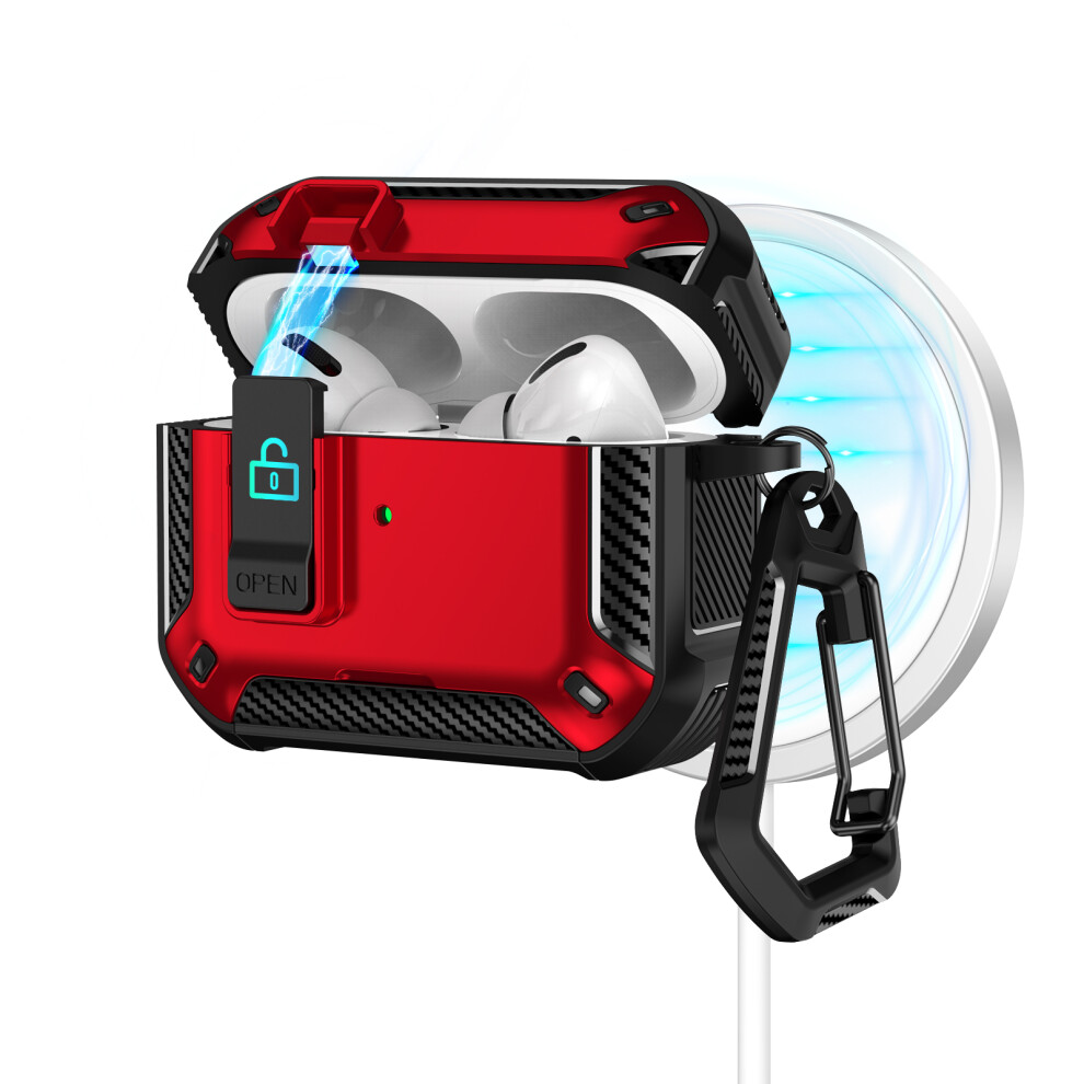 ( / Red) For Apple Airpods Pro Case Compatible With Magsafe Tpu Pc Earbuds Cover With Carabiner / Stand Black/Red 6914294927179