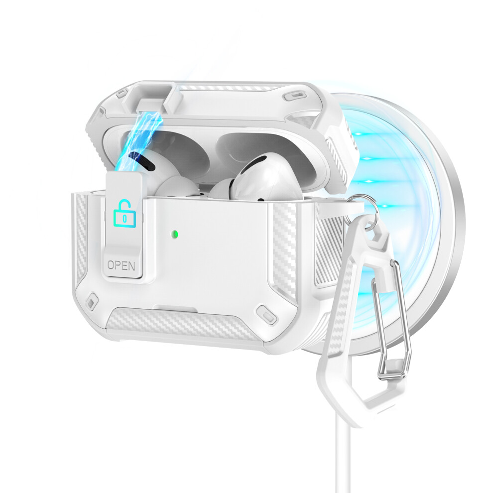 (White) For Apple Airpods Pro Case Compatible With Magsafe Tpu Pc Earbuds Cover With Carabiner / Stand White 6914295951777