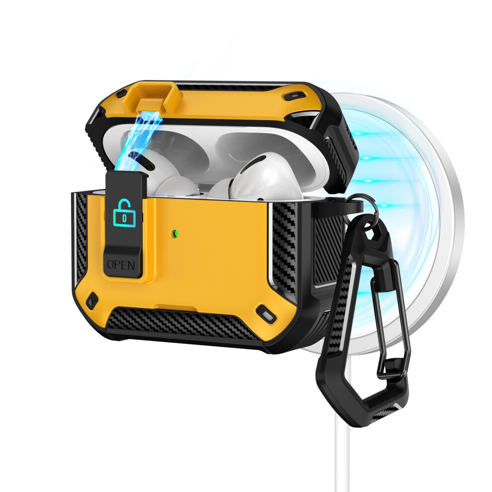 ( / Yellow) For Apple Airpods Pro Case Compatible With Magsafe Tpu Pc Earbuds Cover With Carabiner / Stand Black/Yellow 6914296846713