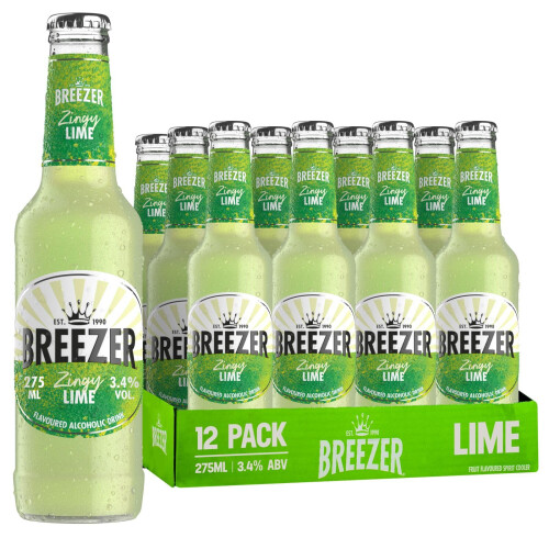 BREEZER Zingy Lime Flavoured Alcoholic Drinks, 3.4% vol., 27.5 cl / 275 ml (Pack