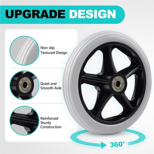 2Pcs 6 Inch Solid Wheelchair Replacement Wheels Rubber Material for Walkers, Rollators, Wheelchairs Accessories 2