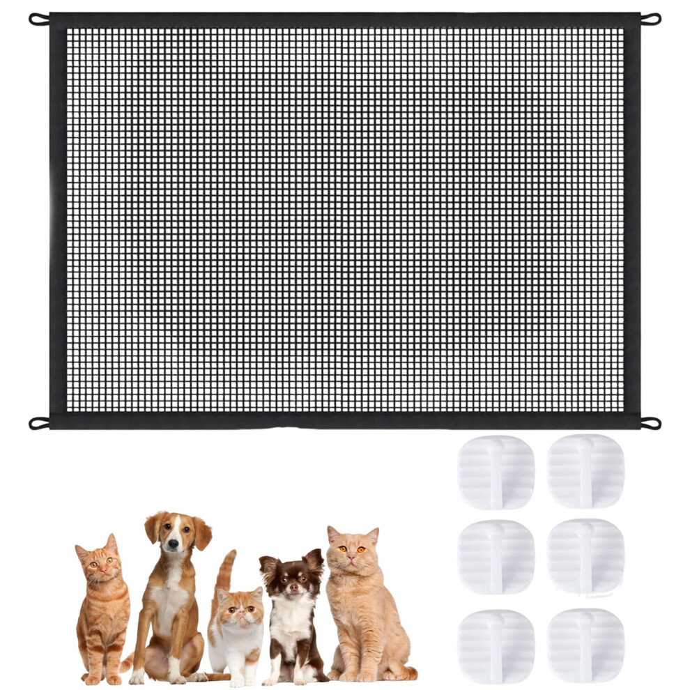 Ctiujdx 1-Piece 110X72cm Dog Gate With 6 Hooks, Stair Gates For Dogs No Drilling Installation, Cat Gate With 6 Hooks For Stairs And Doorways, Expandable Mesh