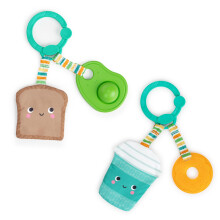 Bright Starts, Baby Teether Ring, Perfect Pair 2-in-1 Teether Toy – Coffee, Donut, Avocado & Toast, BPA Free, Assorted, 3 Months a