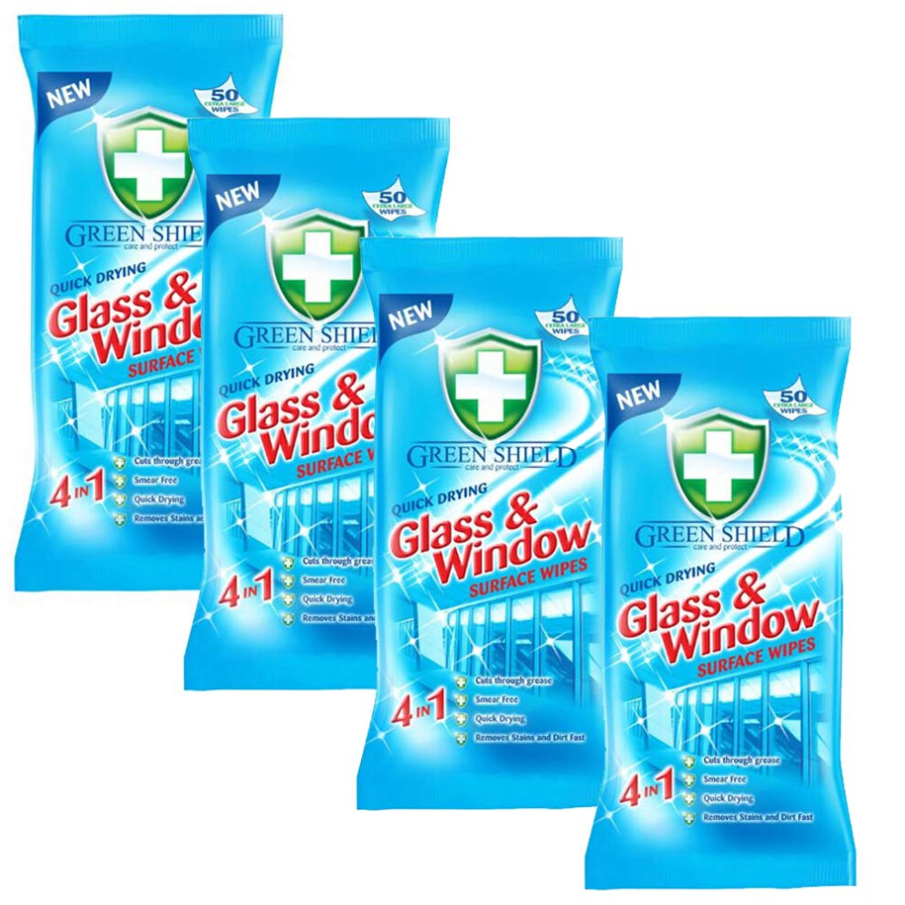 Shield Glass And Window Surface Wipes 4 Packs Of 70 = 280 Wipes Green 55617598