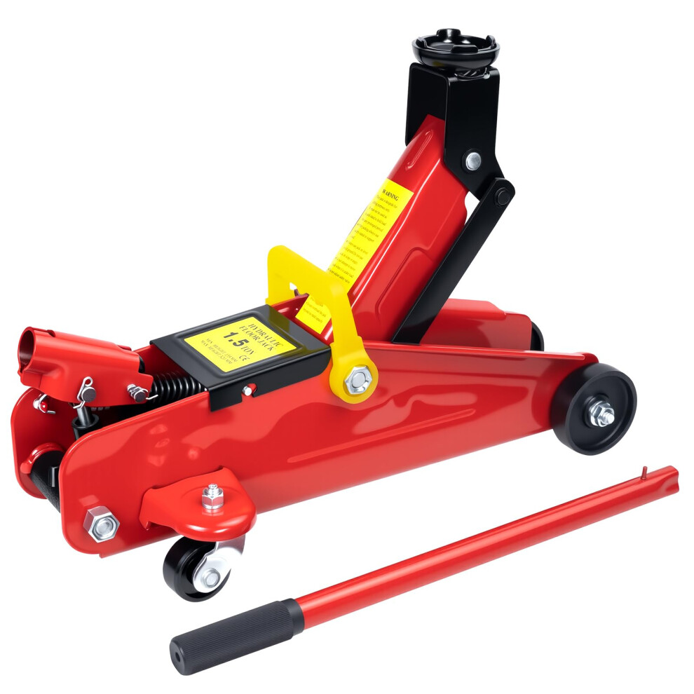 Hychika Steel Racing Trolley Jack, Car Jack With Hydraulic Piston Quick Lift Pump, 1.5 Ton Capacity, Lifting Range 5.3-11.6 Inch 16837430