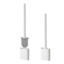Silicone Toilet Brush with Quick Drying Holder - Flat Silicone Toilet Brush, Flexible Deep Clean Head, Anti-Drip Base and Flooring