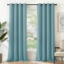 Deconovo Super Soft Solid Thermal Insulated Eyelet Blackout Curtains for Boys 46 x 90 Inch 1 Pair Sky Blue