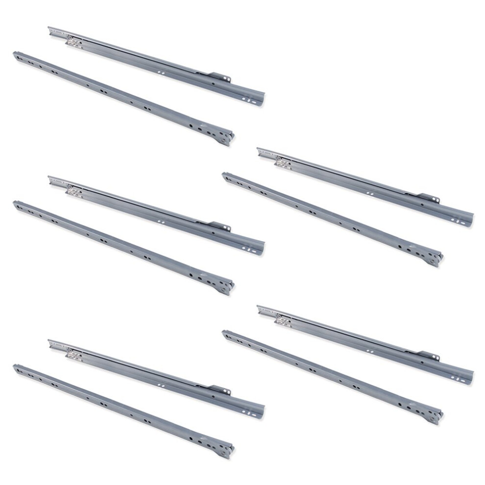 Emuca - Drawer Runners 500Mm (19,6 Inch) With Partial Extension In Silver Grey Colour, Set Of 5 Sliders For Drawer 8432393003535