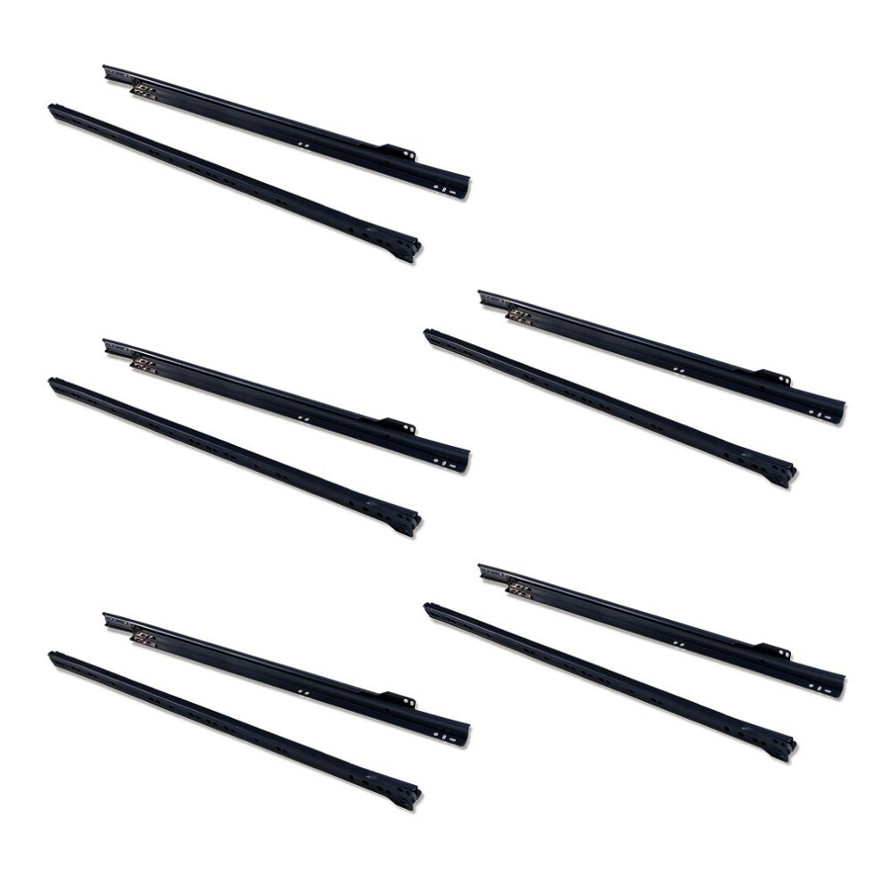 Emuca - Drawer Runners 600Mm (23,6 Inch) With Partial Extension In Black Colour, Set Of 5 Sliders For Drawer 8432393004990